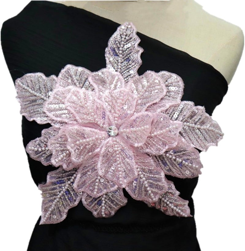 JRYYR Handmade Pink Appliques, Sequin Flower Patches, Sewing Beaded Appliques for Dresses, Wedding Dresses, Bags and Other DIY Decorative Accessories. (Pink-01) - Image 5
